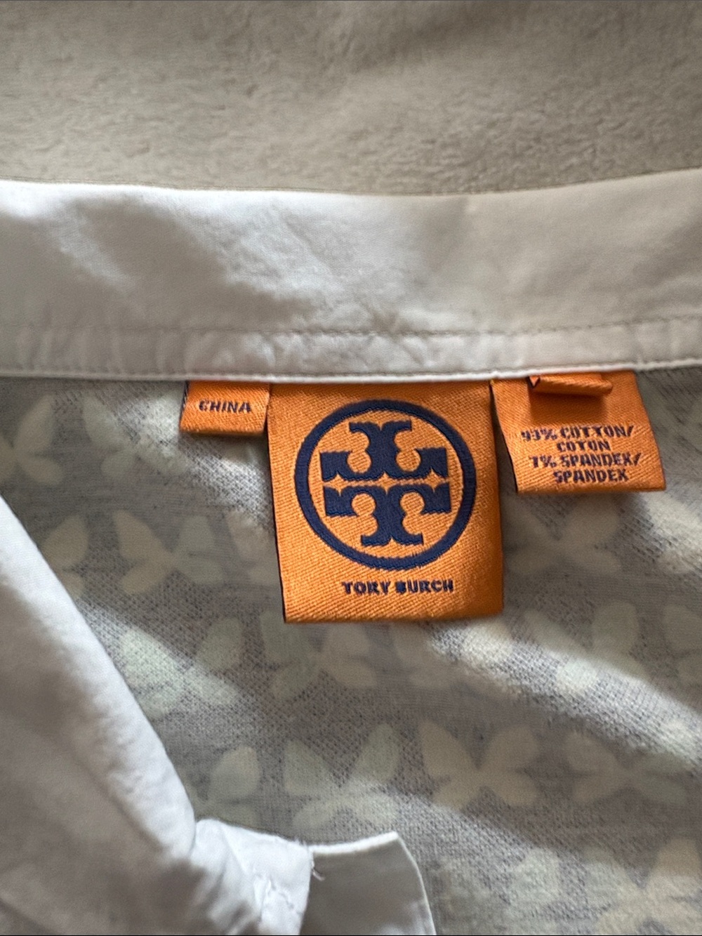 Tory Burch Navy Butterfly-Print Polo with White Collar - Picture 3 of 3